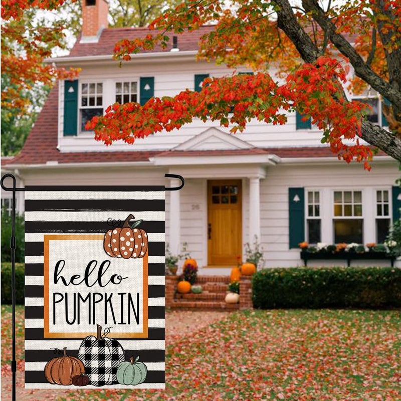 Decorhua Fall Garden Flag Hello Pumpkin Sign 12 x 18 Inch Double Sided Autumn Farmhouse Seasonal Yard Outdoor Thanksgiving Decor DF082 - Image 4